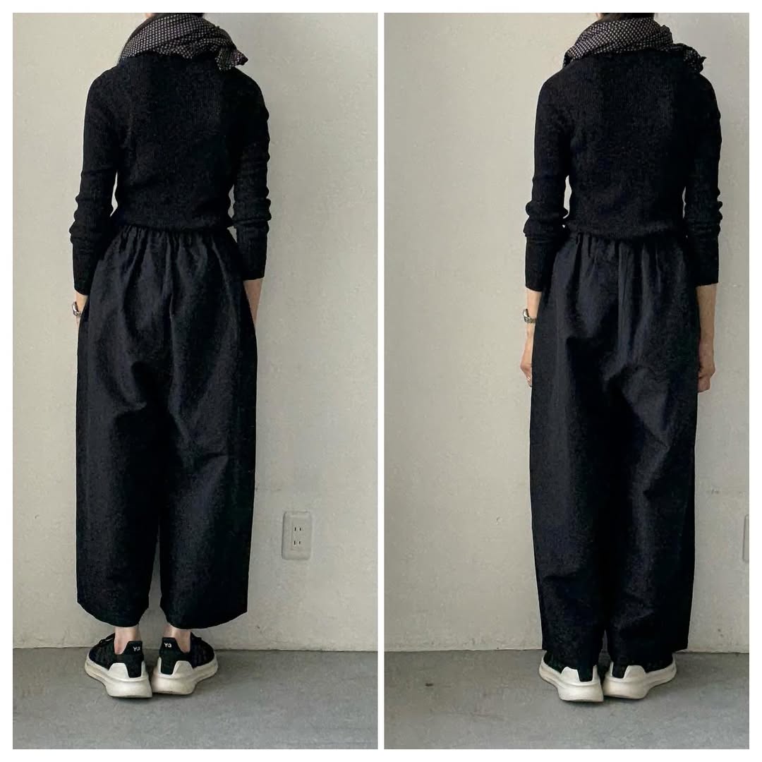 homspun ウールリネンギャザーワイドパンツ ブラック