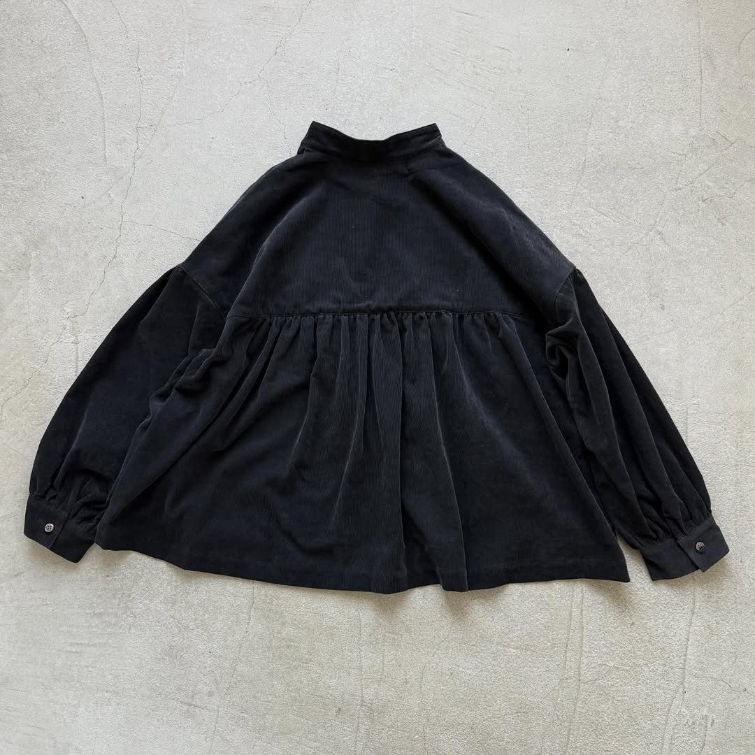 Linenya 長袖スタンドカラーブラウス ブラック