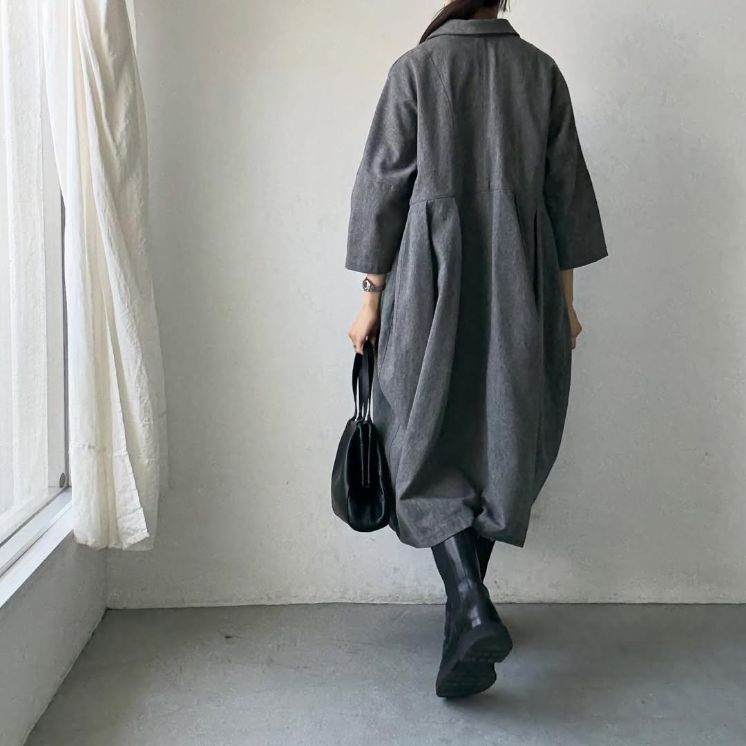 ayanoguchiaya ダブルフロントコートワンピース グレー