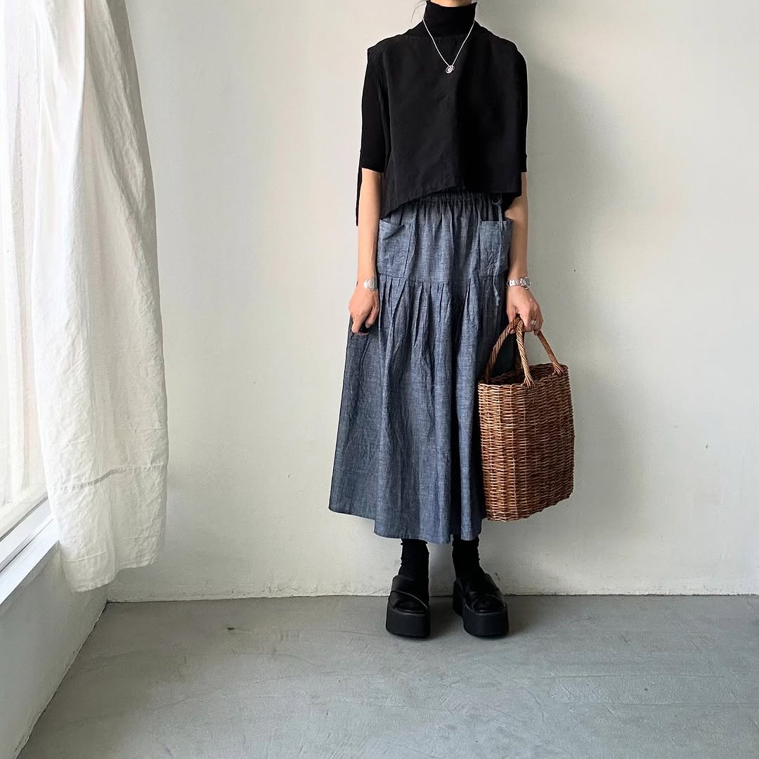 MAGALI インディゴコットンティアードスカート