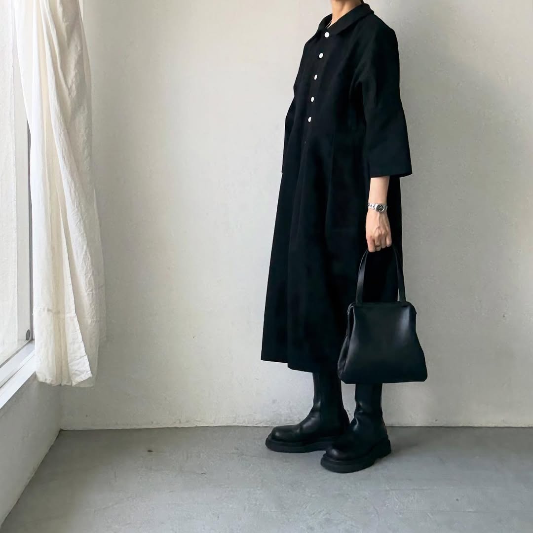 ayanoguchiaya ダブルフロントコートワンピース ブラック