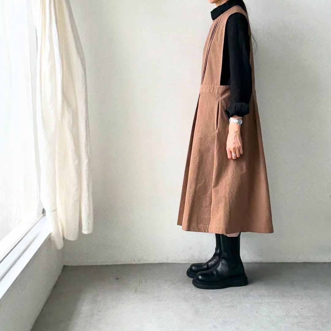 atelier d'antan kobell コットンエプロンドレス カーキ