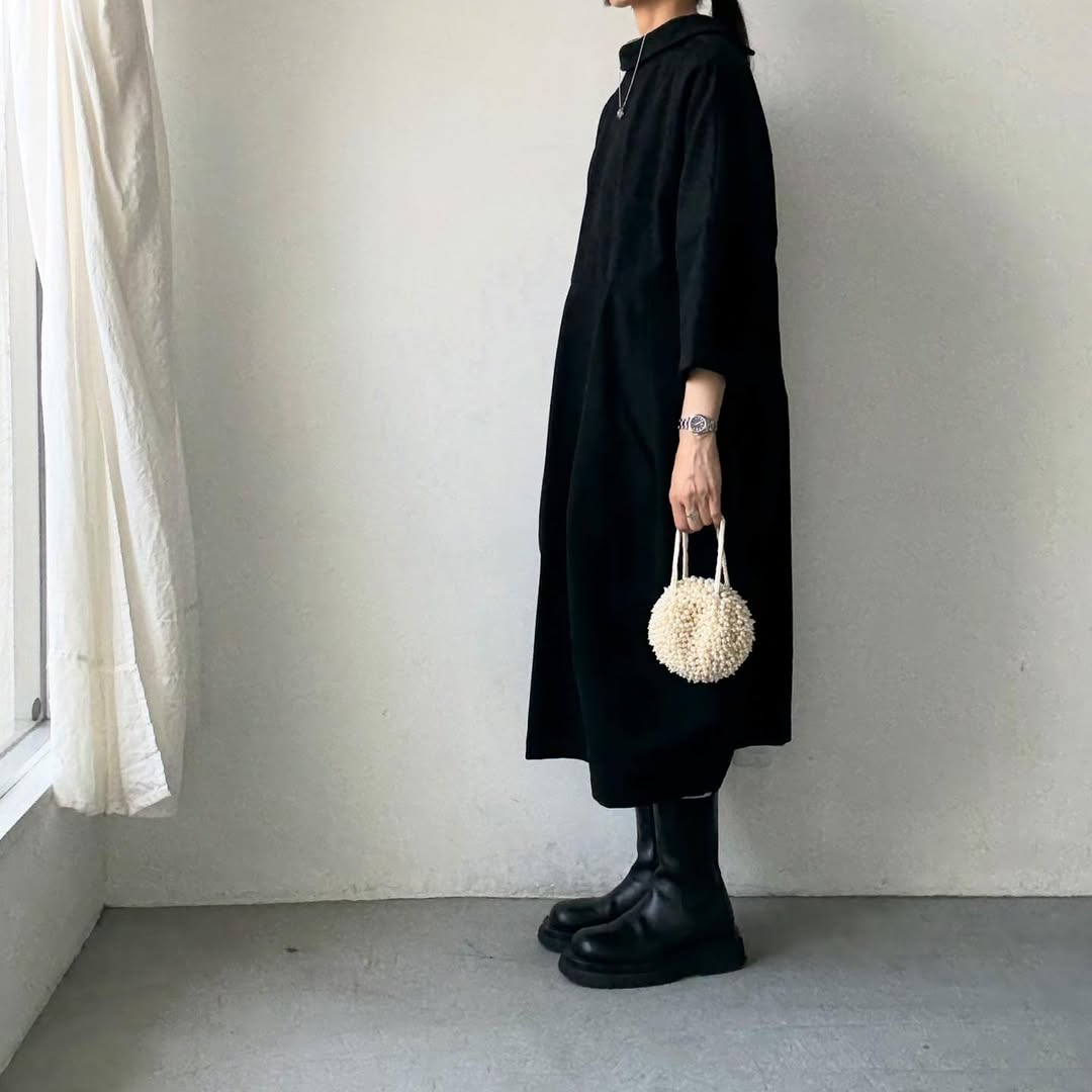ayanoguchiaya ダブルフロントコートワンピース ブラック