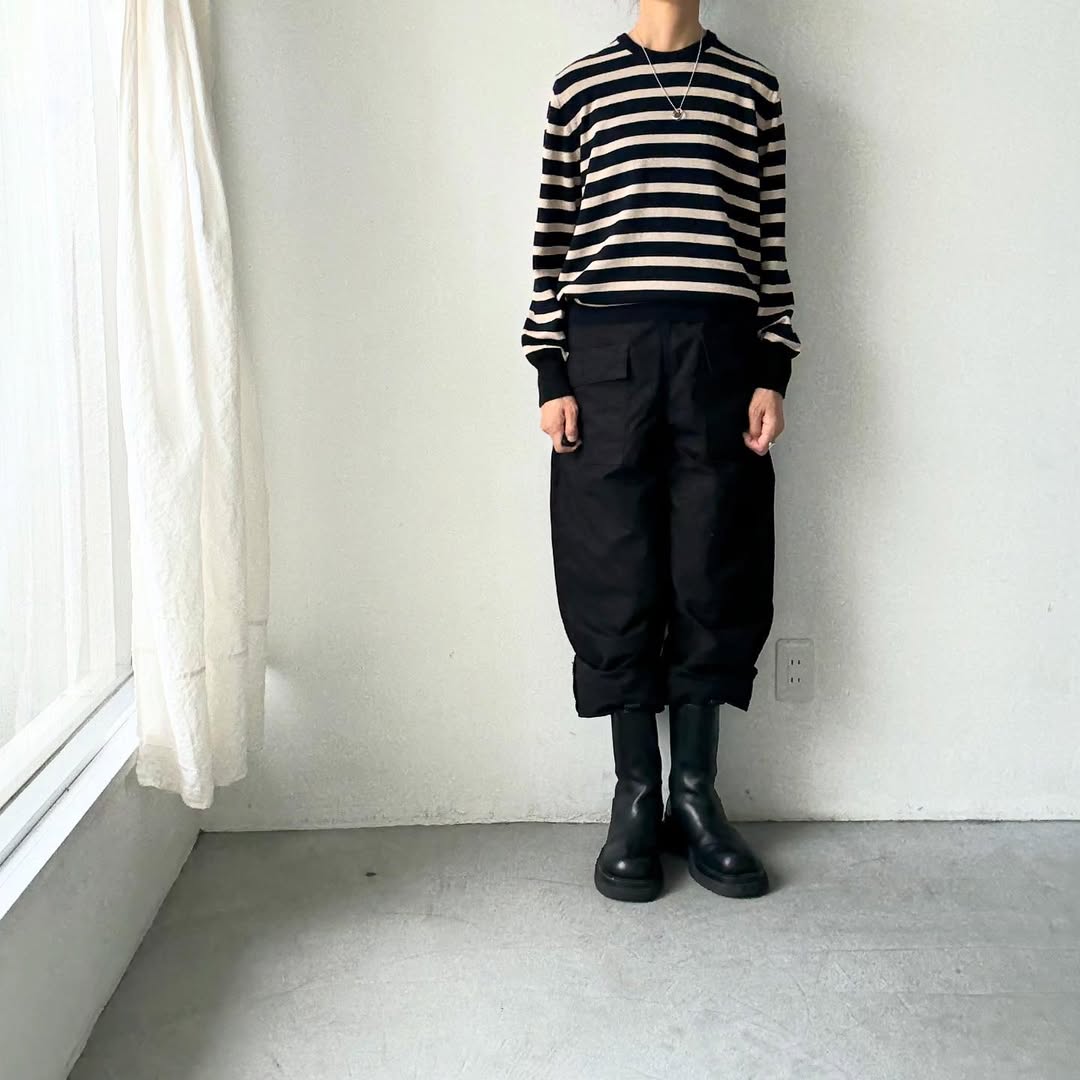 atelier naruse ウールコットンボーダーニット ネイビー×ブラック