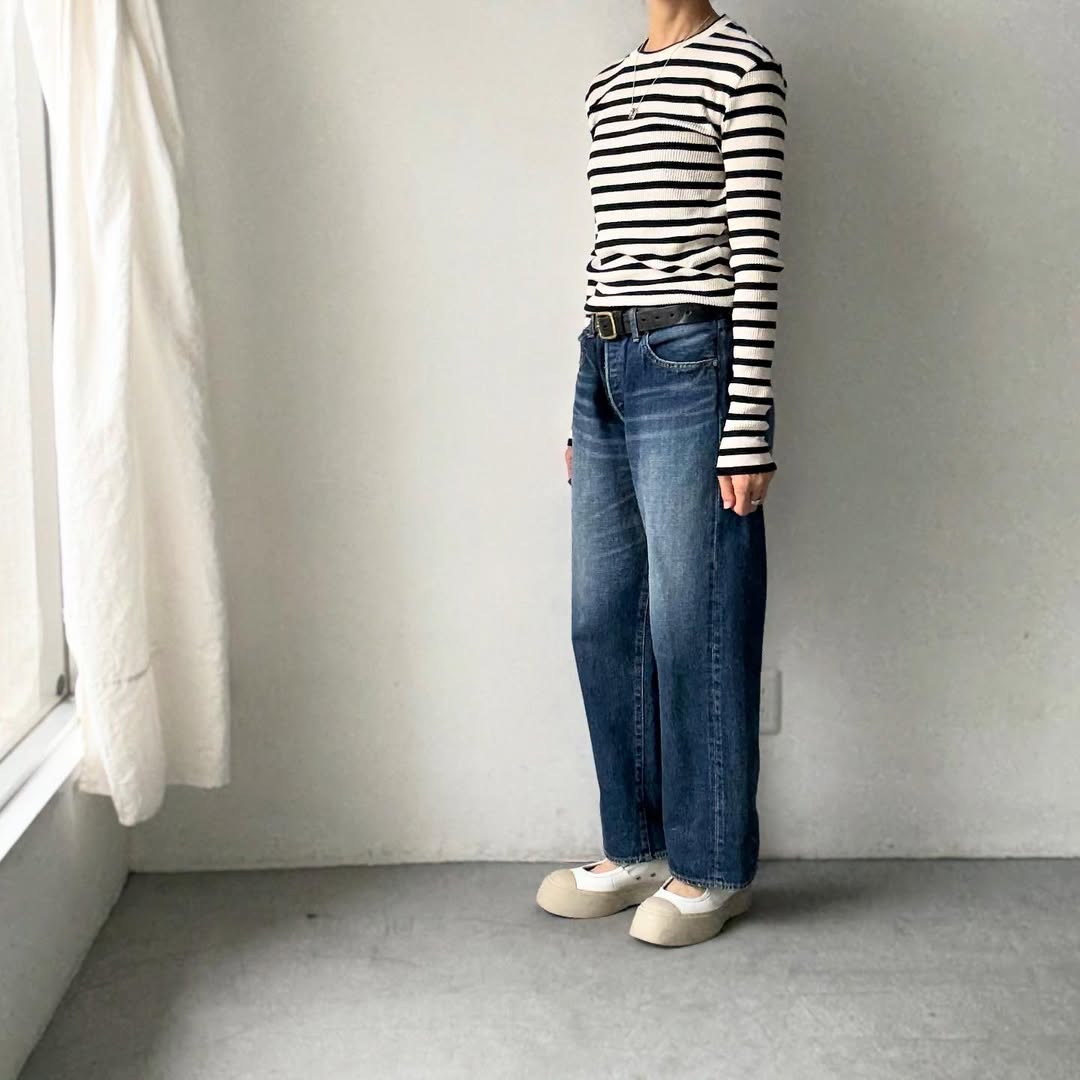 R&D.M.Co ボーダークルーネックリブニットソー