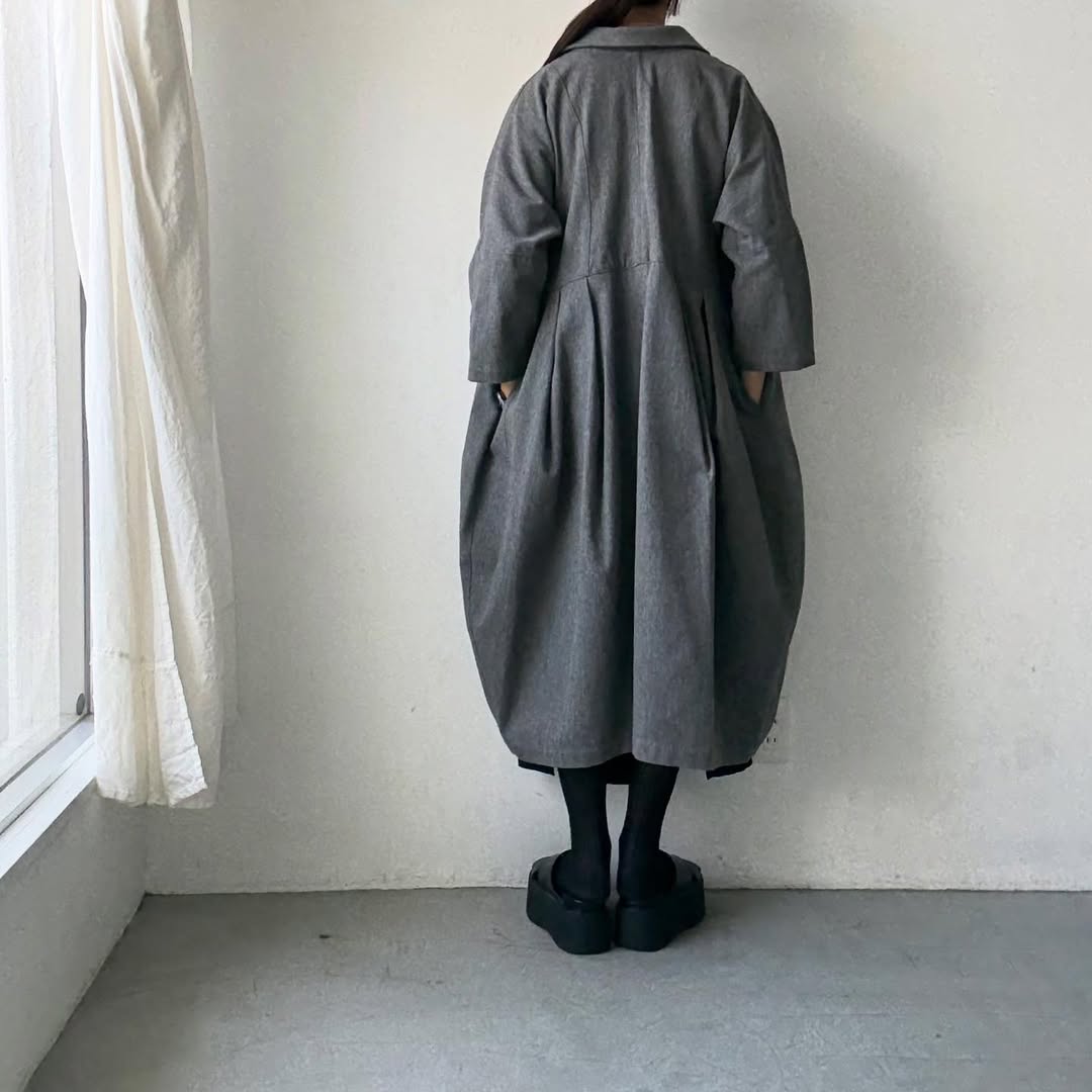 ayanoguchiaya ダブルフロントコートワンピース グレー