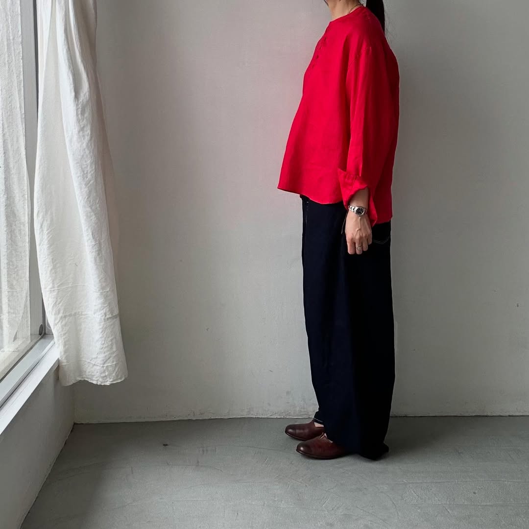 atelier naruse リネンスモックブラウス レッド