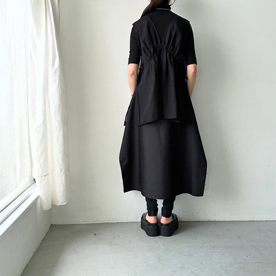TENNE HANDCRAFTED MODERN コットンオーガンジー2wayショートドレス ブラック