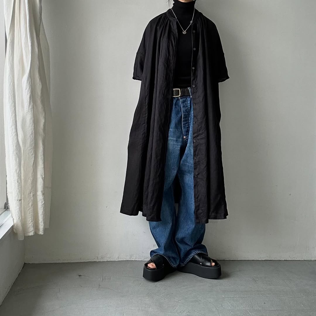 atelier naruse リネンワイドギャザーワンピース