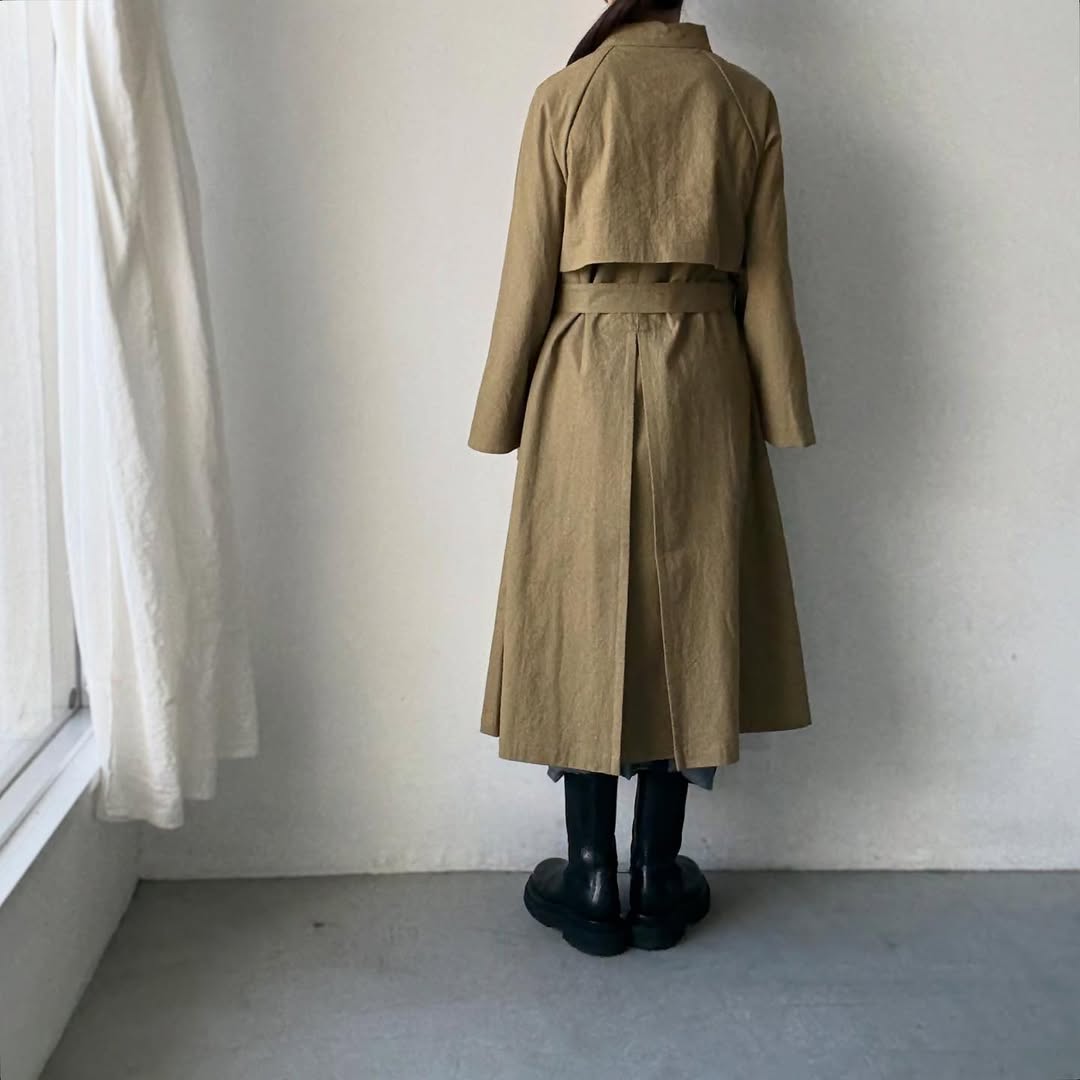 MAGALI コットンリネンアンティークキャンバストレンチコート カーキ