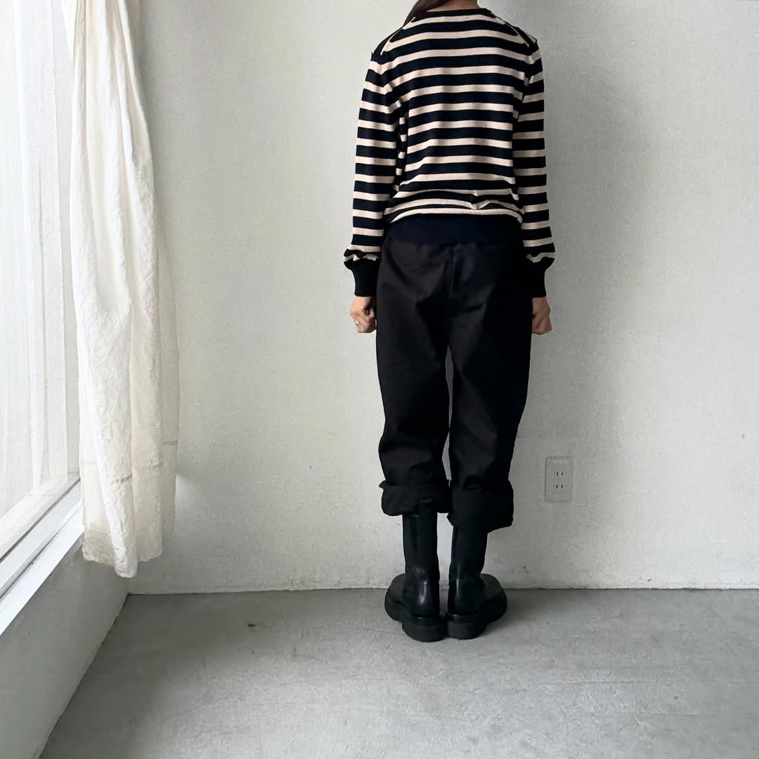 atelier naruse ウールコットンボーダーニット ネイビー×ブラック