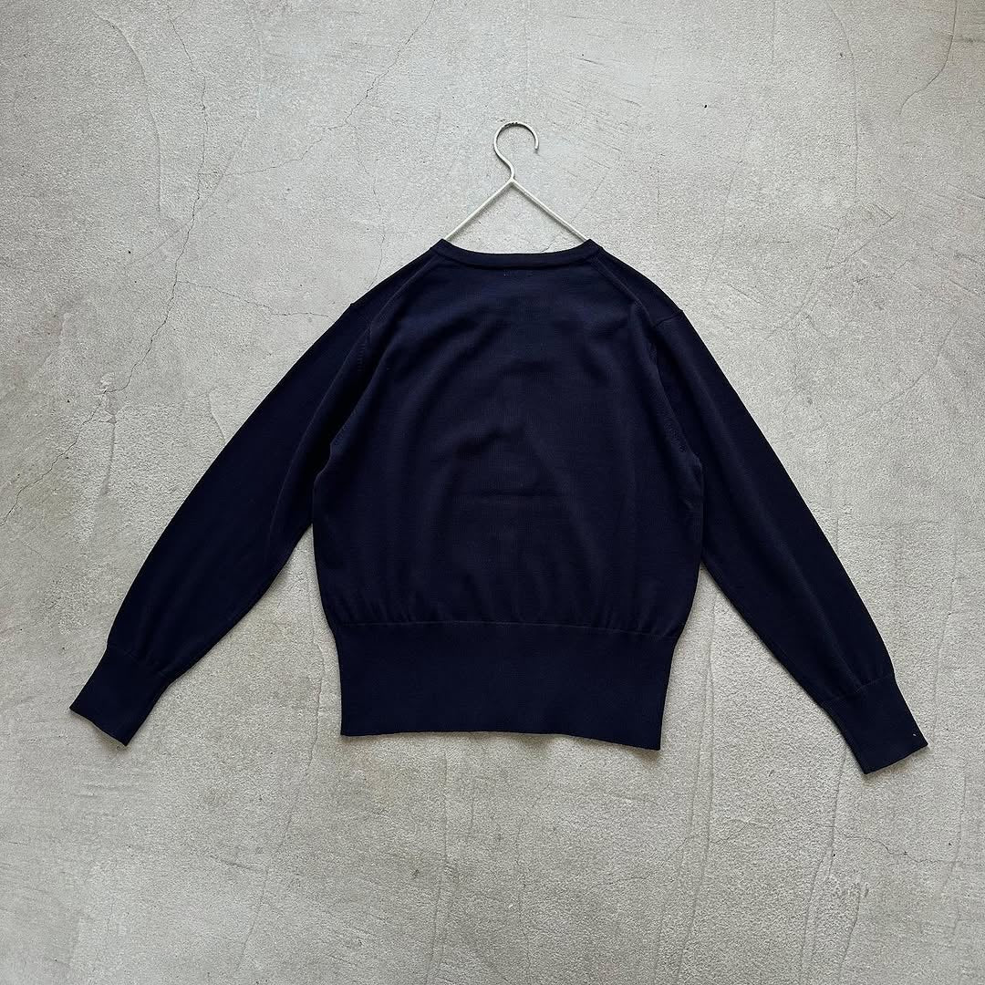 homspun ソフトコンパクトヤーン長袖ニットカーディガン ネイビー