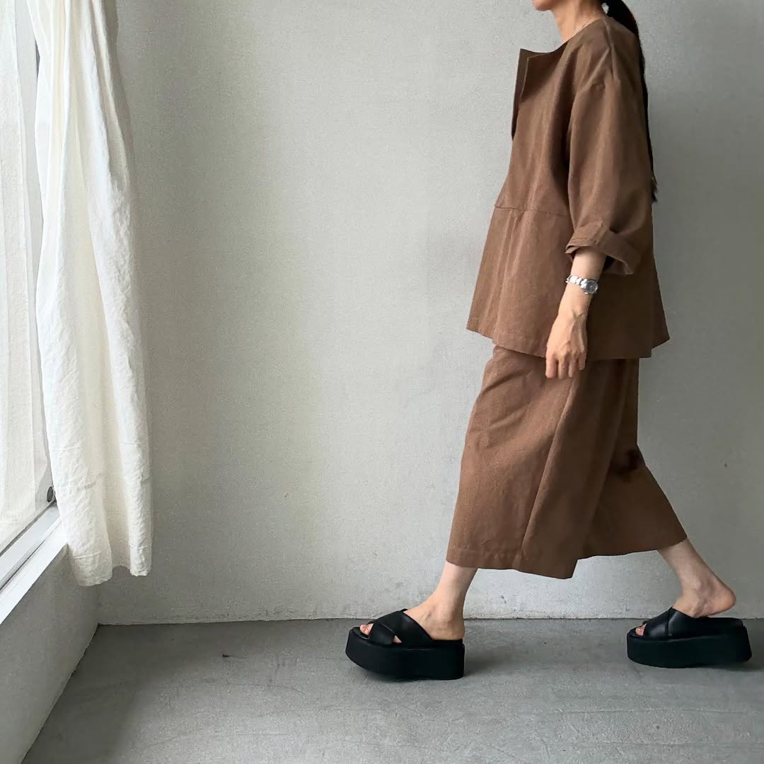 atelier d'antan Perriereコットンワイドパンツ カーキ