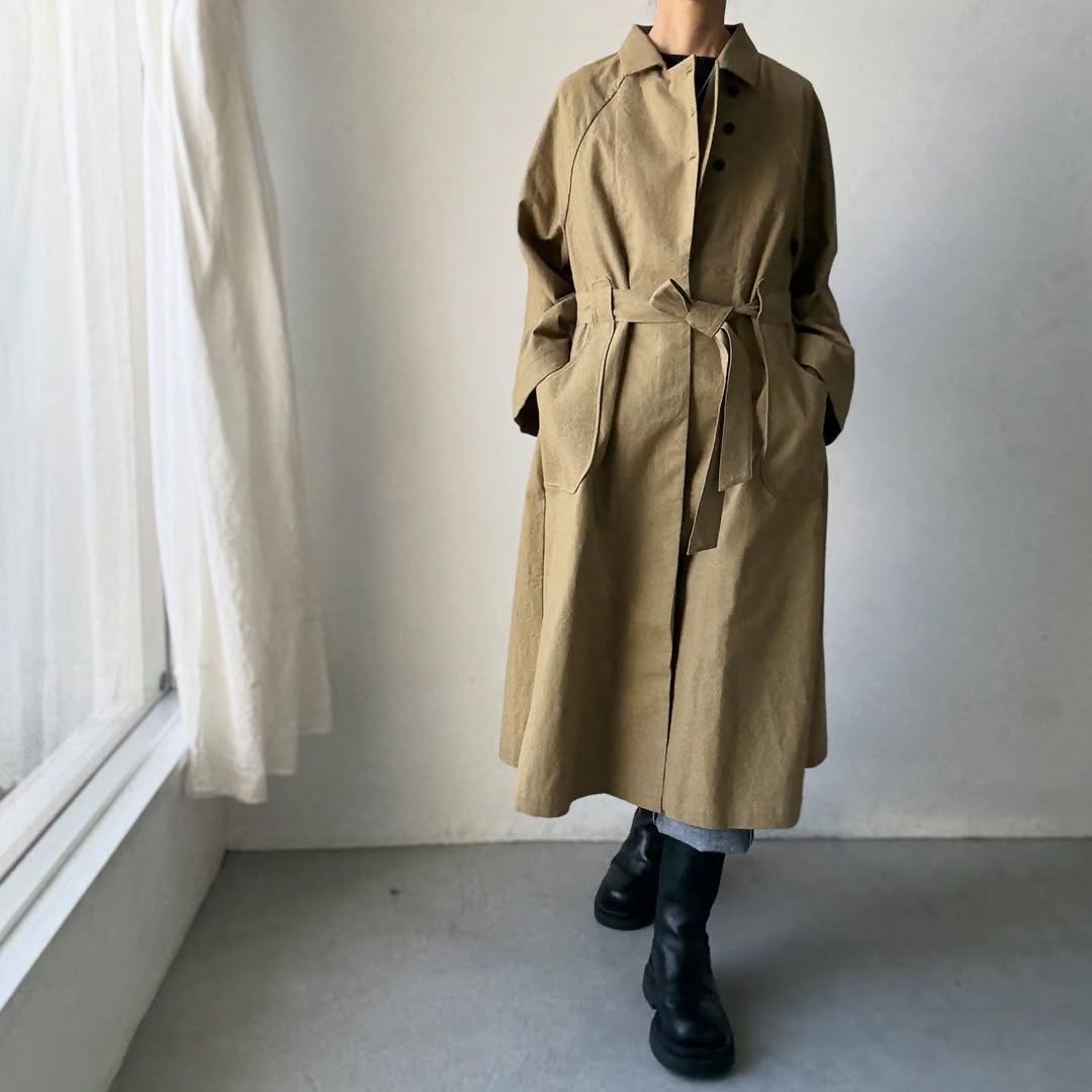 MAGALI コットンリネンアンティークキャンバストレンチコート カーキ