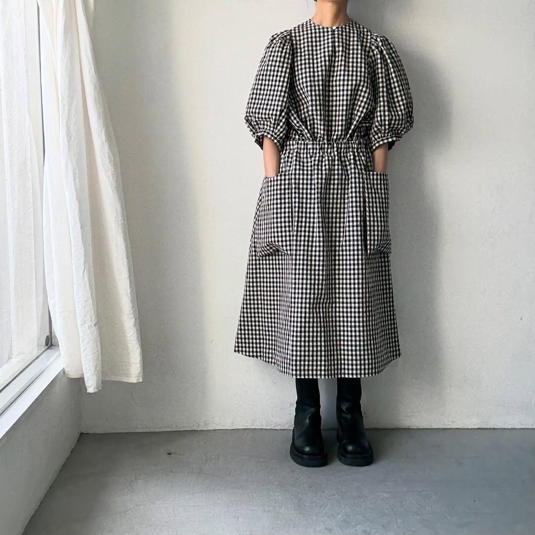 R&D.M.Co ギンガムチェックビッグバルーンスリーブブラウス