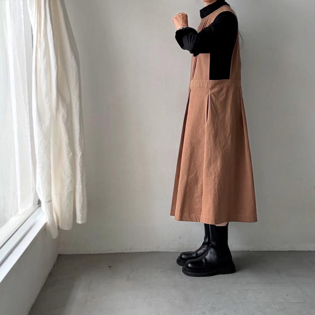 atelier d'antan kobell コットンエプロンドレス カーキ
