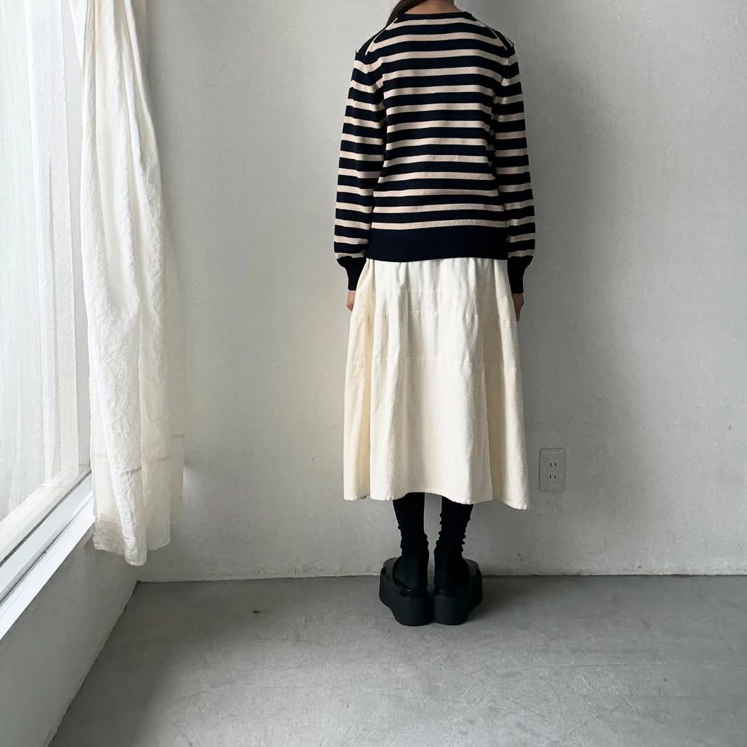 atelier naruse ウールコットンボーダーニット ネイビー×ブラック