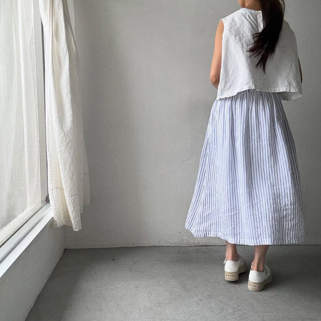 atelier naruse ストライプリネンギャザースカート
