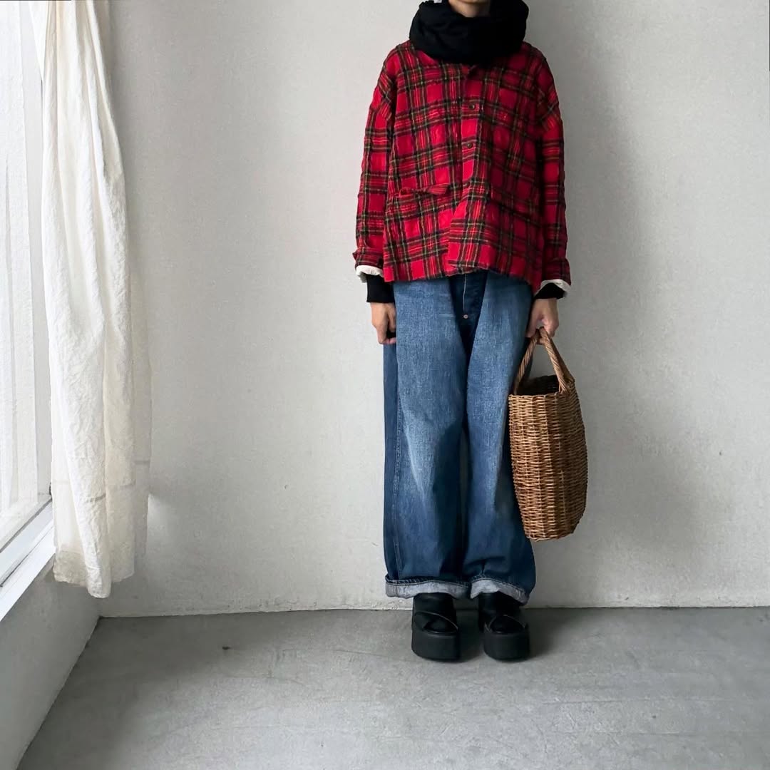 atelier naruse ウールコットンタータンチェックテーラードジャケット