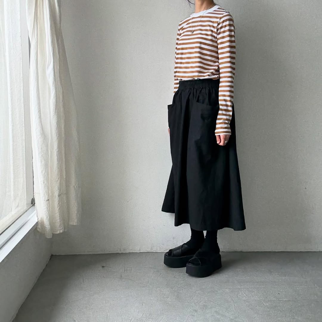 R&D.M.Co ガーゼボーダー長袖Tシャツ カフェオレ Mサイズ
