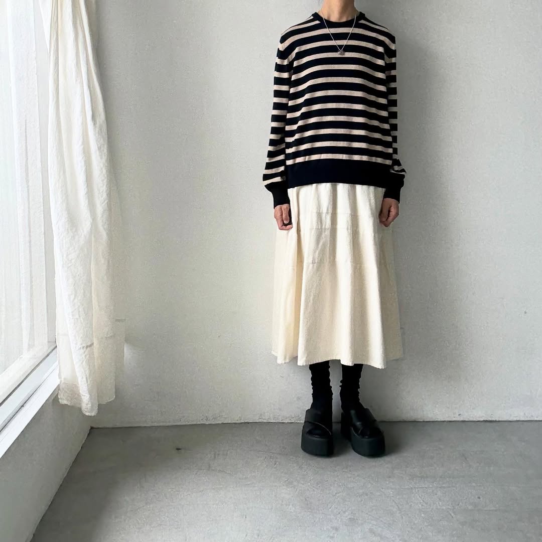 atelier naruse ウールコットンボーダーニット ネイビー×ブラック