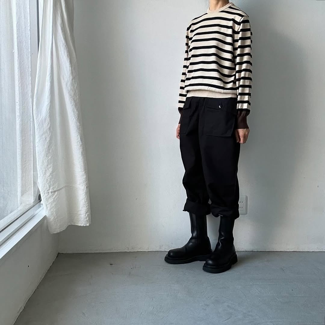 atelier naruse ウールコットンボーダーニット ベージュ×ブラウン