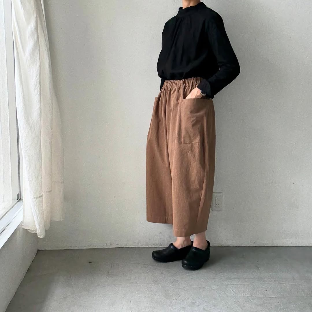 atelier d'antan Perriereコットンワイドパンツ カーキ
