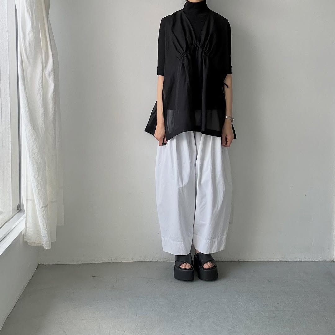 TENNE HANDCRAFTED MODERN コットンオーガンジー2wayショートドレス ブラック