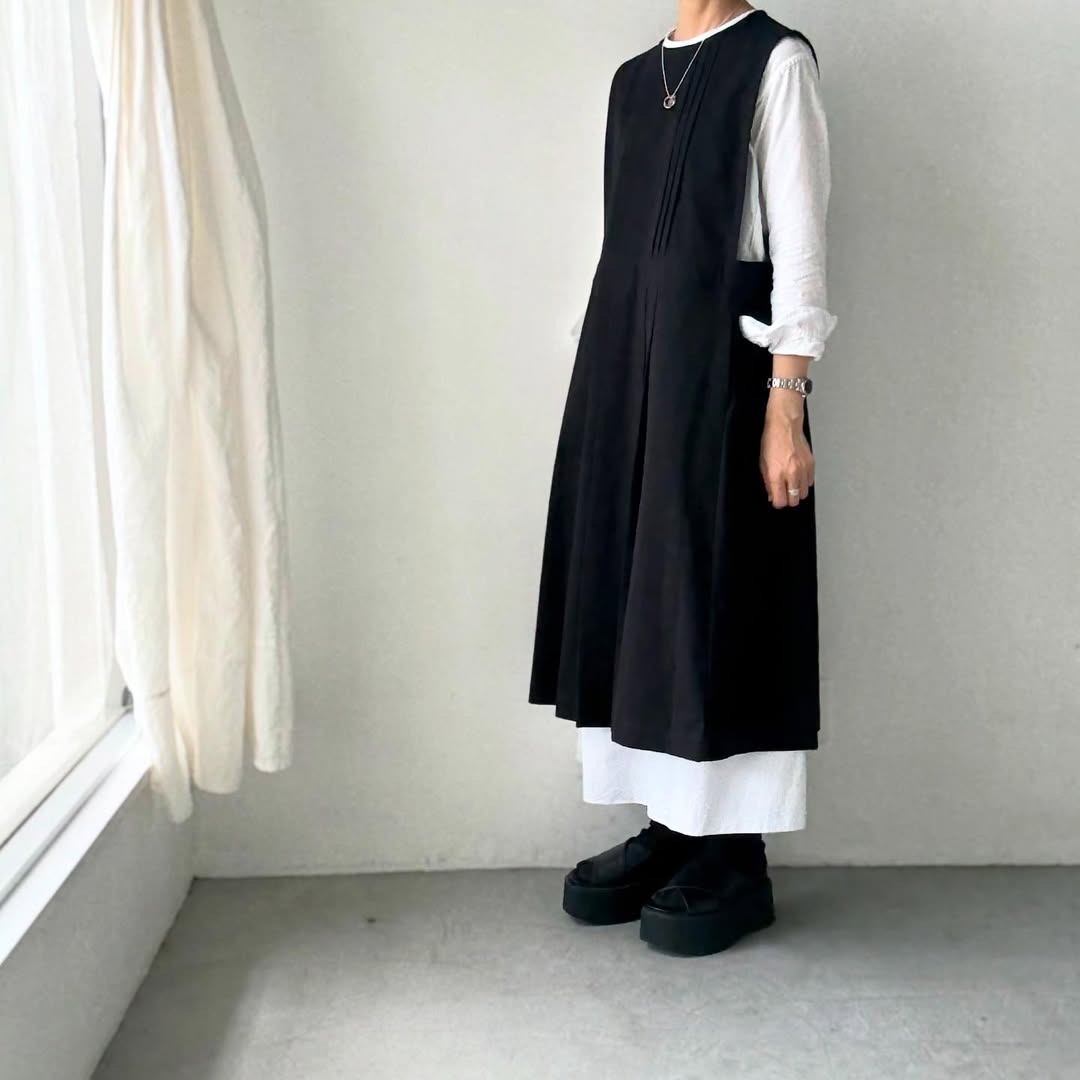 atelier d'antan kobell コットンエプロンドレス ブラック