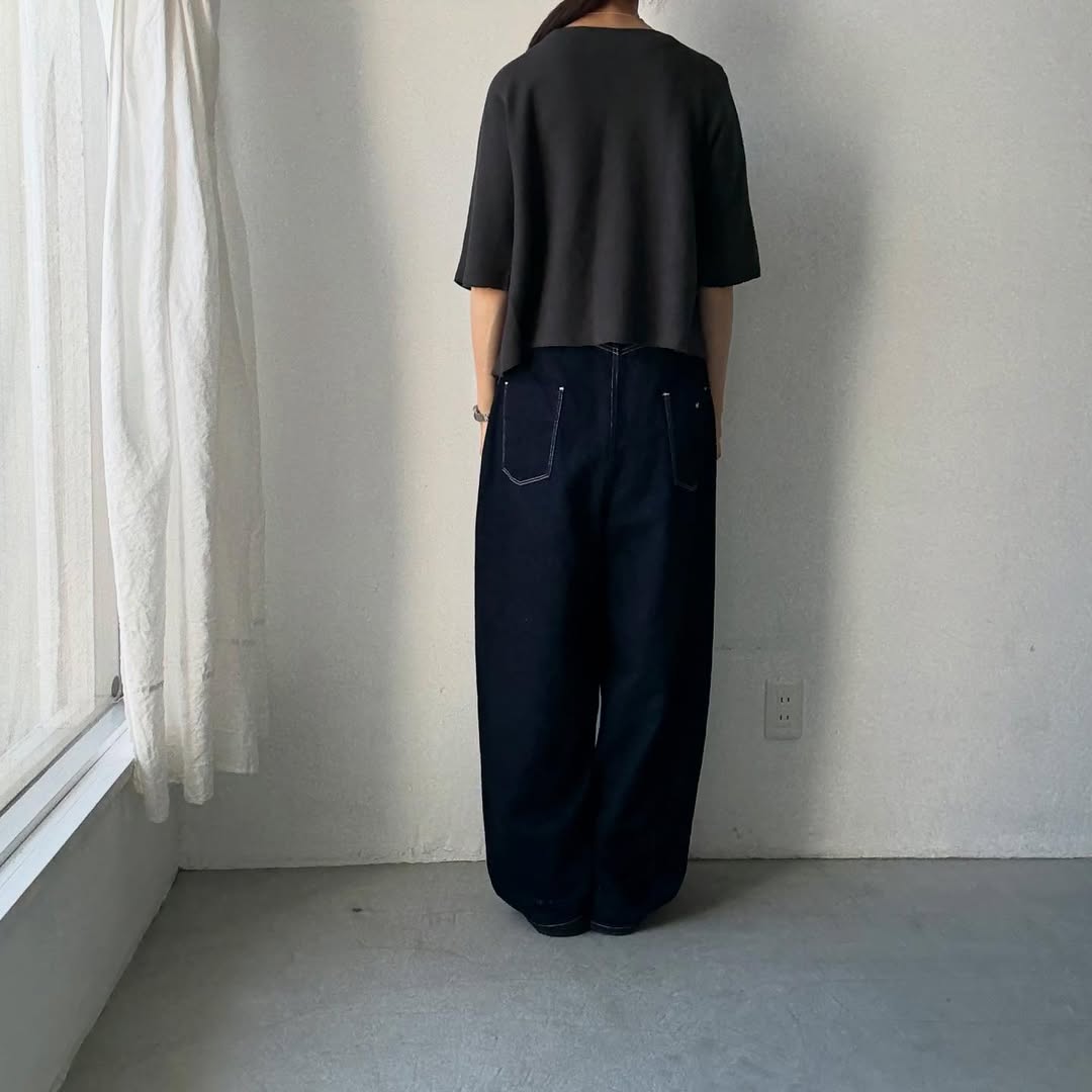 F/style 綿麻ニット5分袖カーディガン スミ