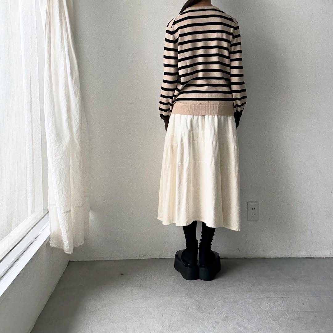 atelier naruse ウールコットンボーダーニット ベージュ×ブラウン