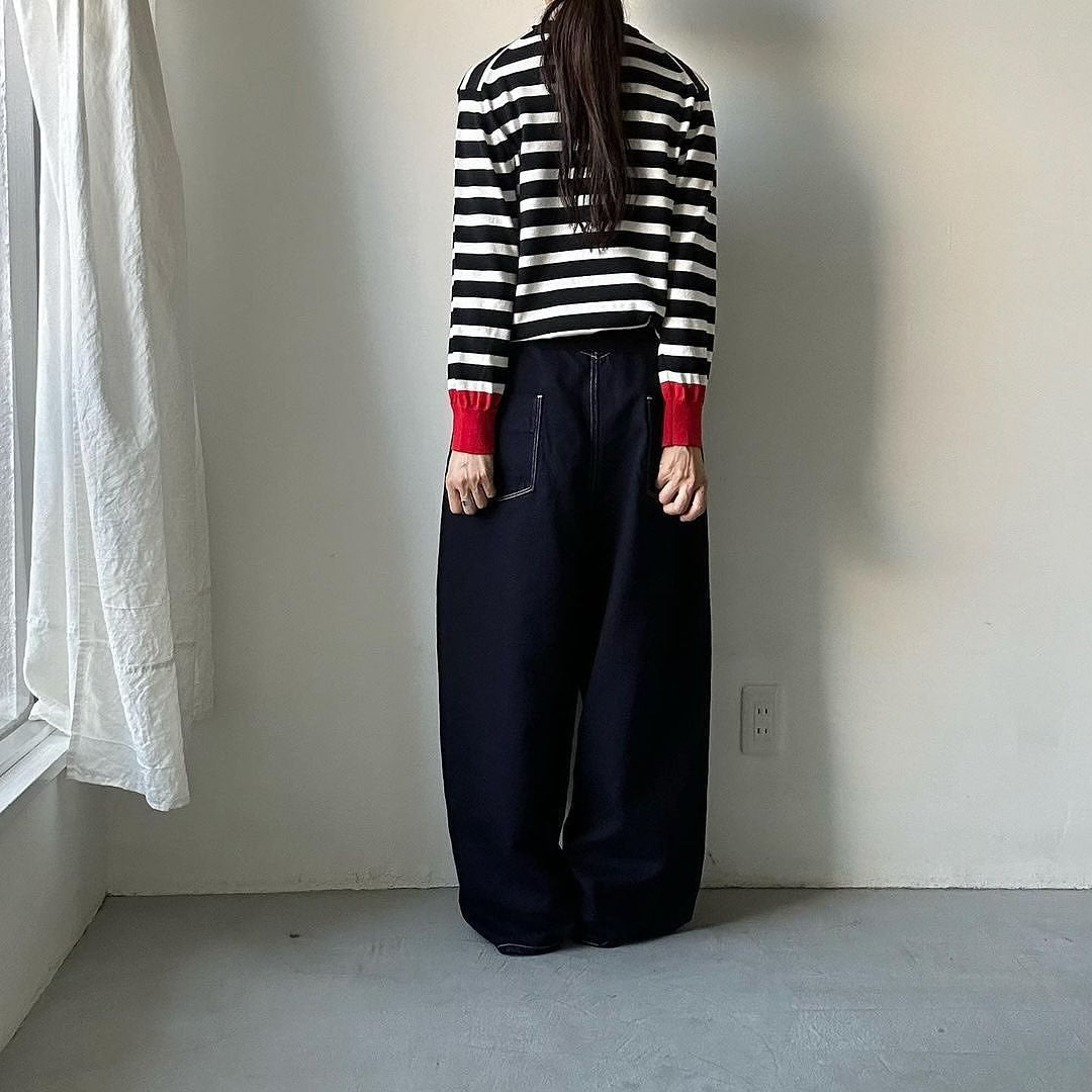 atelier naruse ウールコットンボーダーニット ブラック×レッド