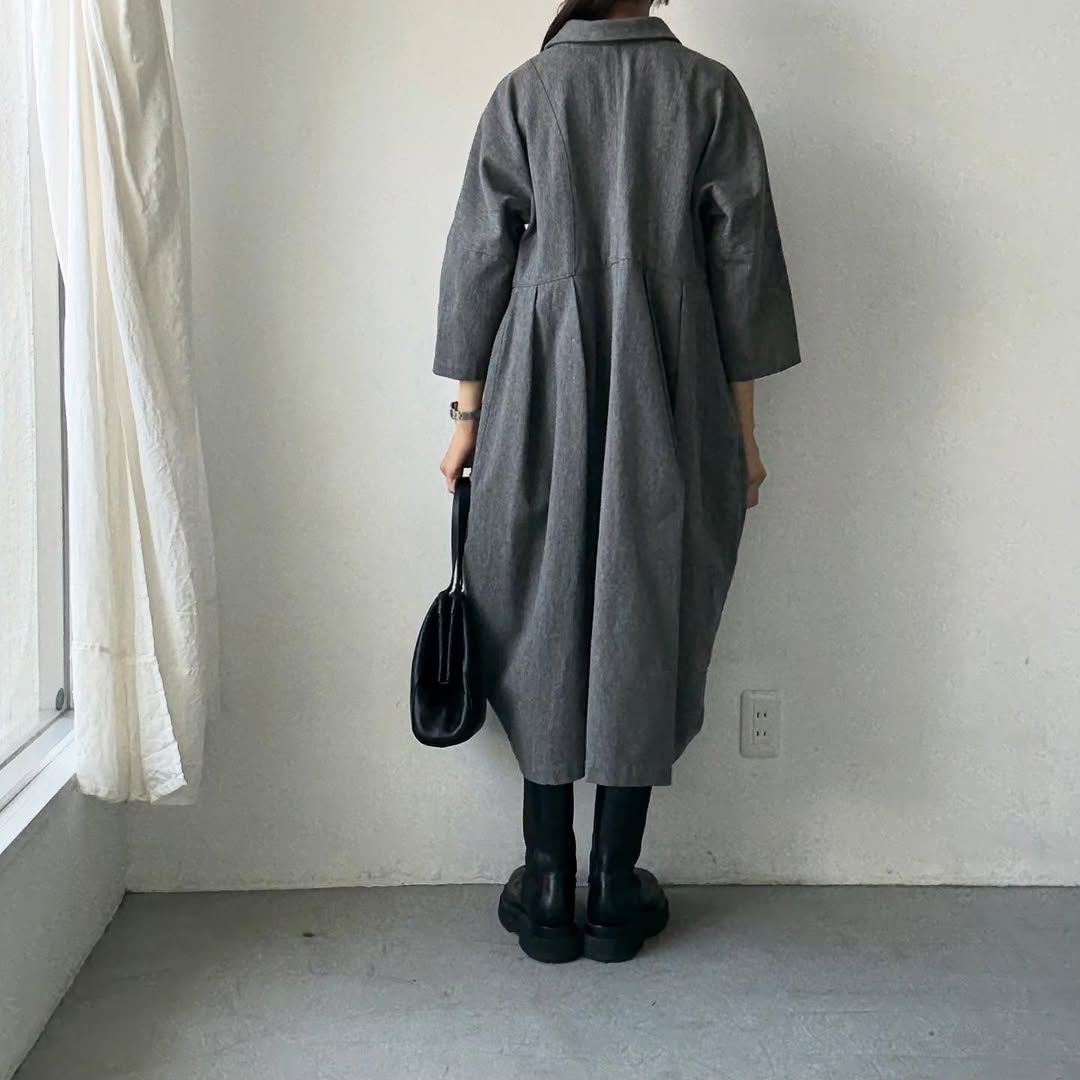 ayanoguchiaya ダブルフロントコートワンピース グレー