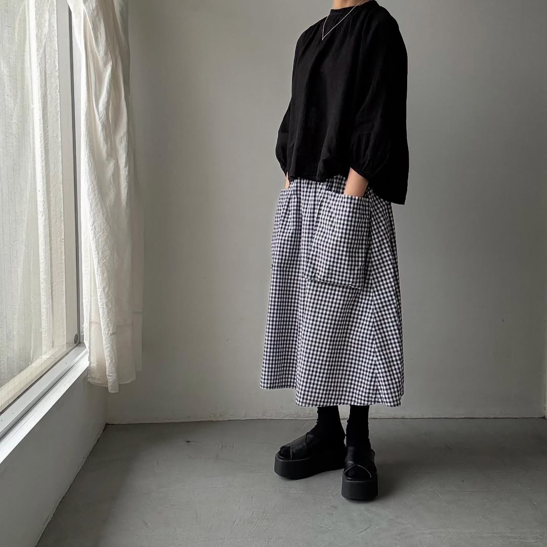 R&D.M.Co リネンヘンプスモックブラウス ブラック