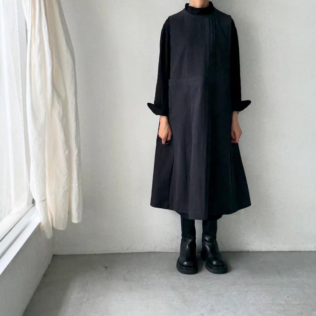 atelier d'antan kobell コットンエプロンドレス ダークグレー