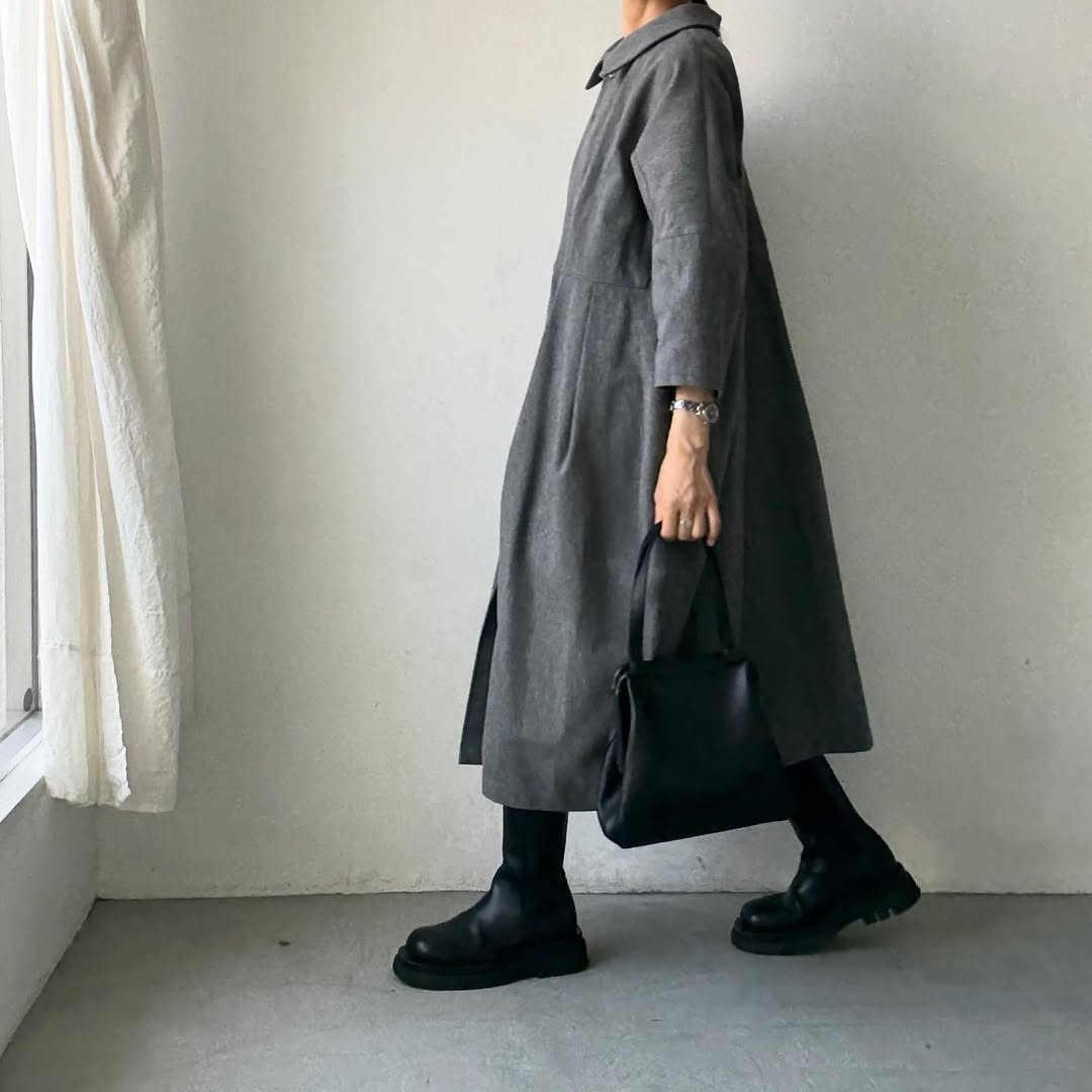 ayanoguchiaya ダブルフロントコートワンピース グレー