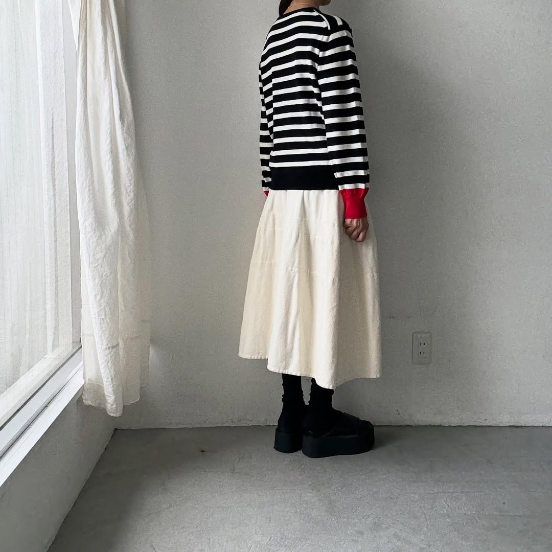 atelier naruse ウールコットンボーダーニット ブラック×レッド