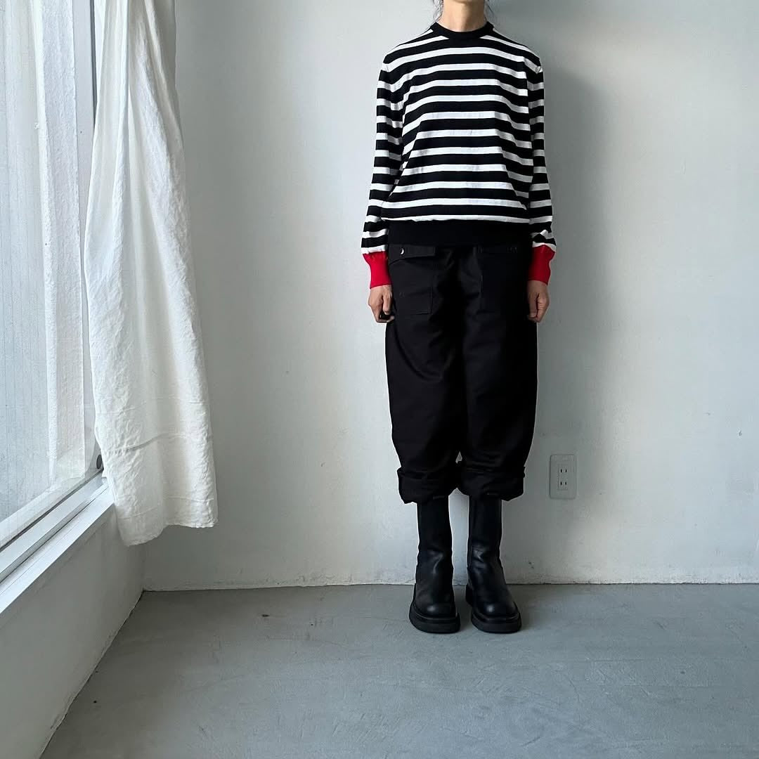 atelier naruse ウールコットンボーダーニット ブラック×レッド