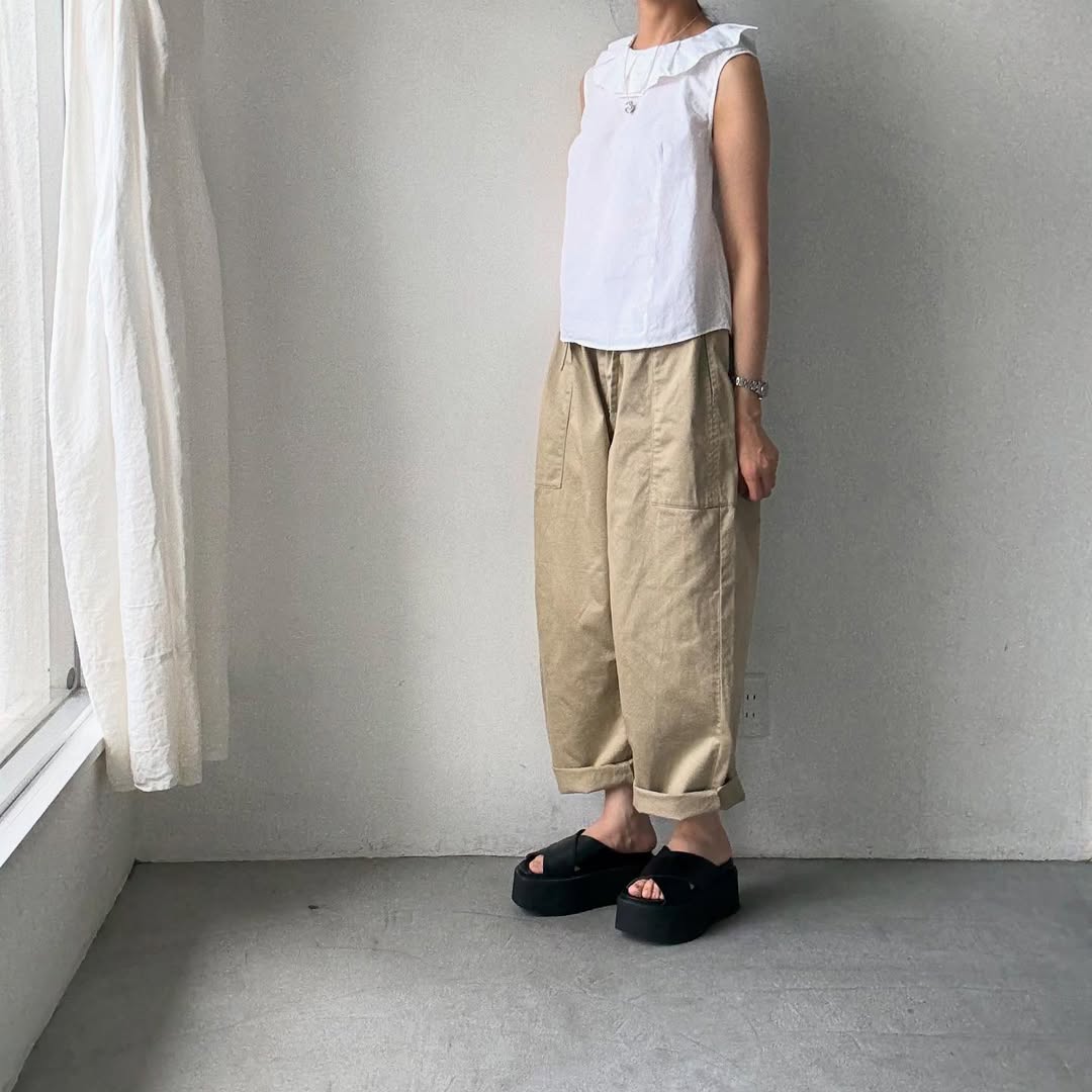 homspun 高密度ウエポンギャザーパンツ ベージュ