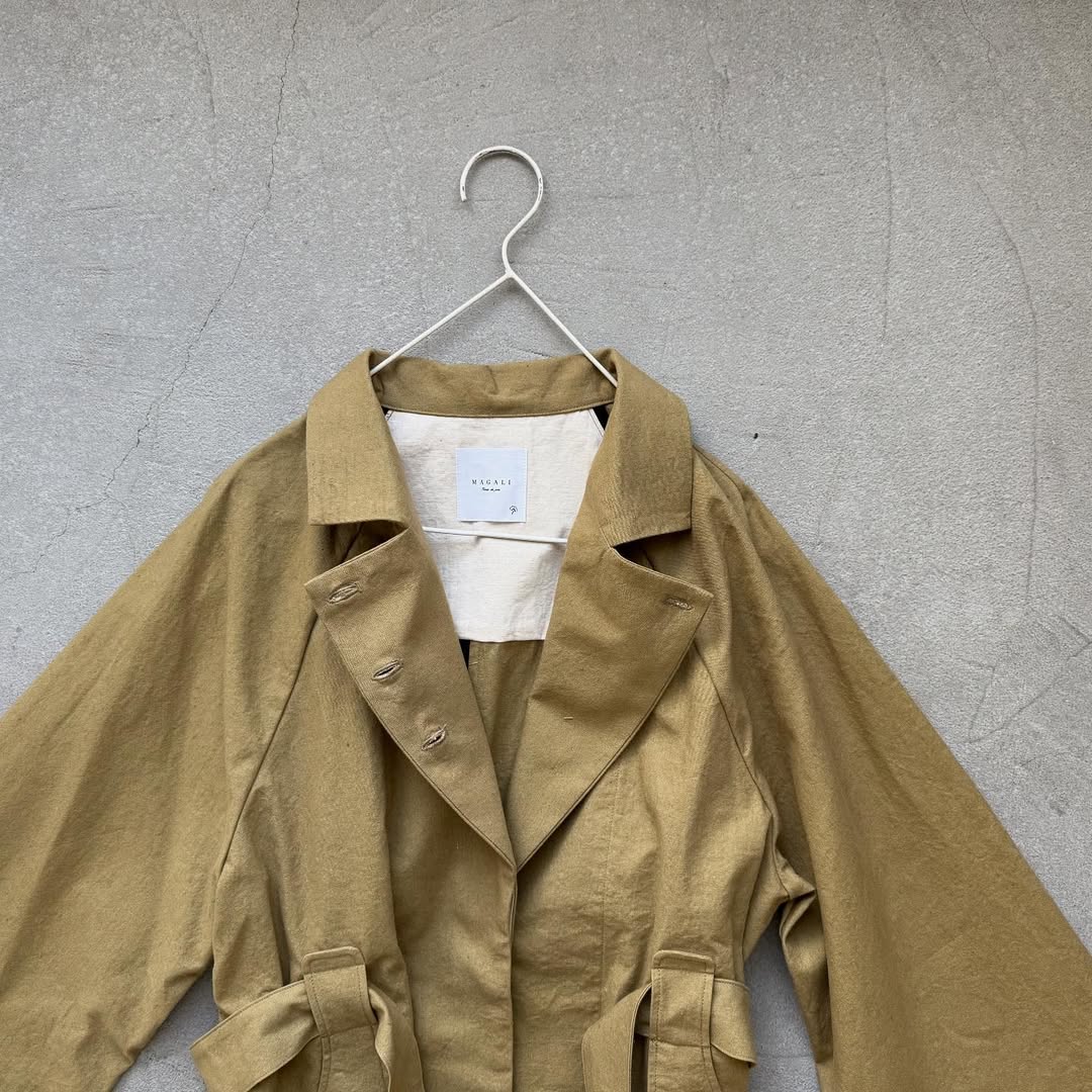 MAGALI コットンリネンアンティークキャンバストレンチコート カーキ