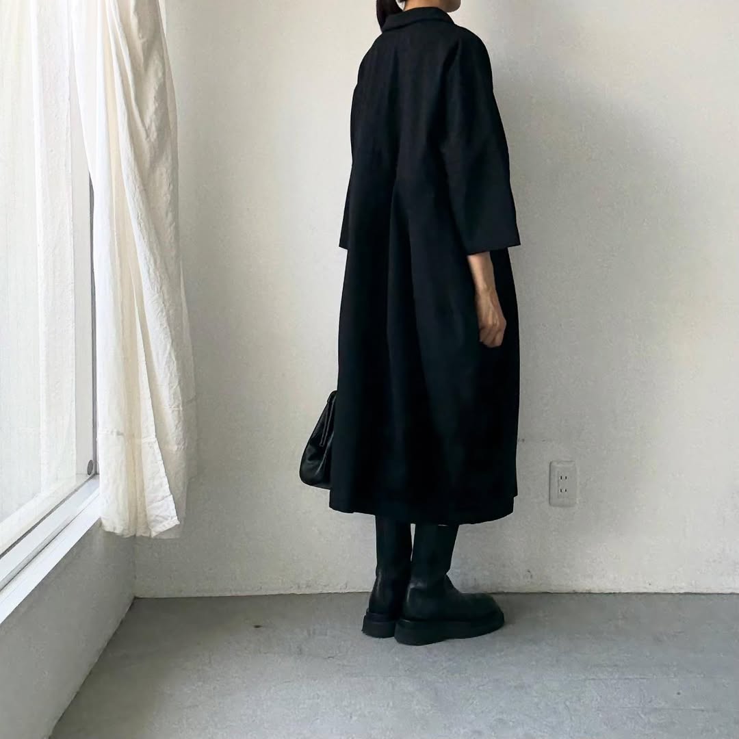 ayanoguchiaya ダブルフロントコートワンピース ブラック