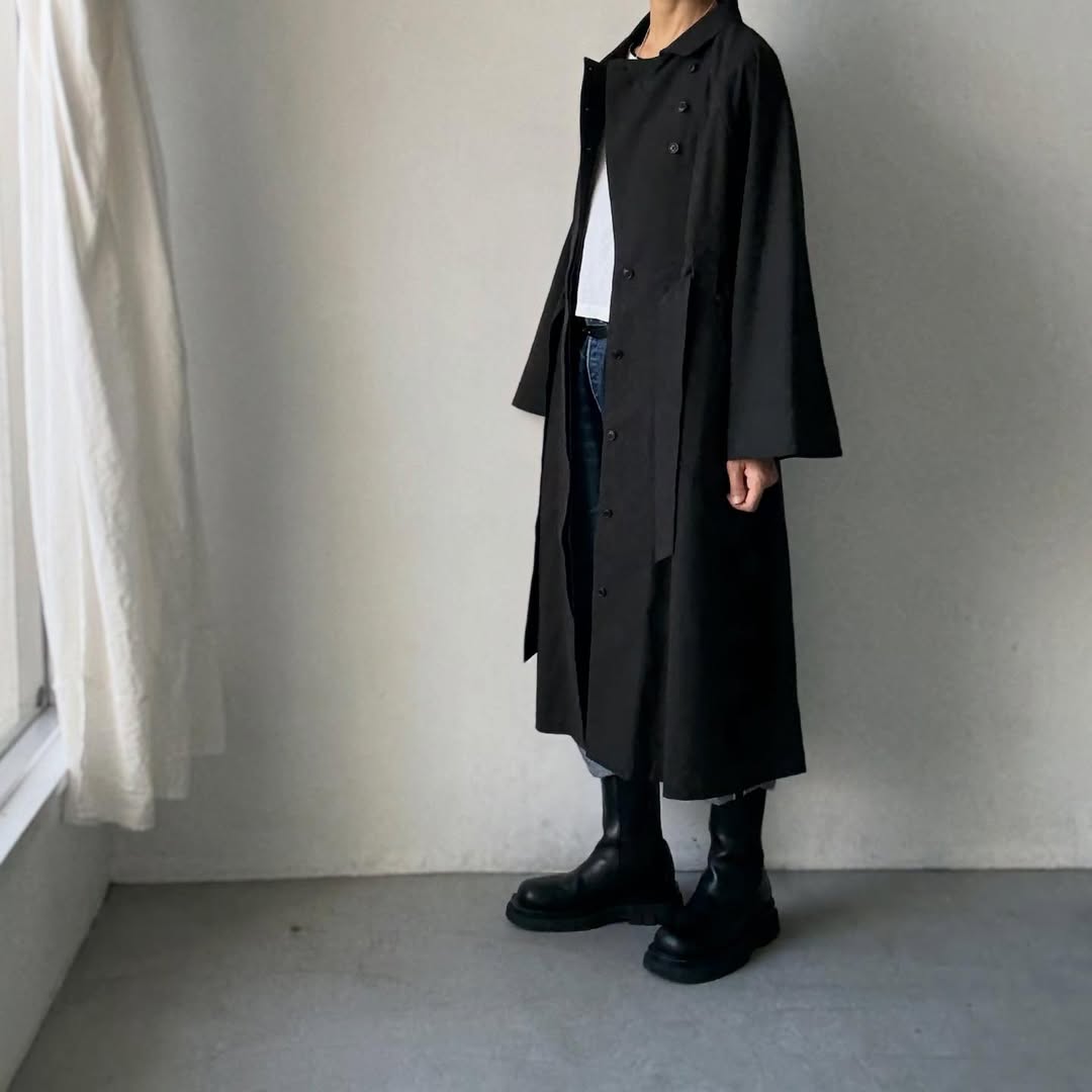 MAGALI コットンリネンアンティークキャンバストレンチコート ブラック
