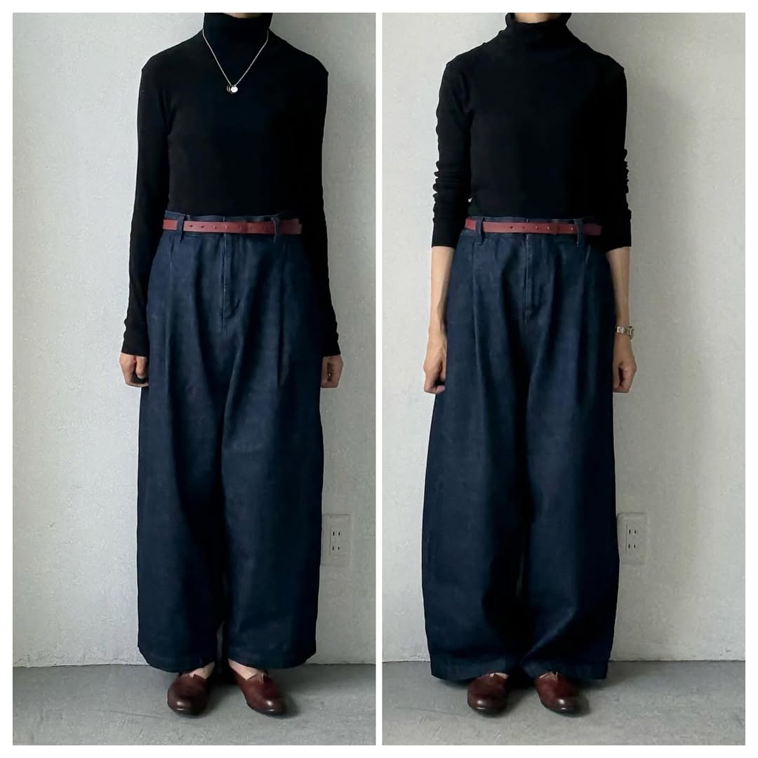 atelier naruse コットンデニムタックパンツ インディゴ