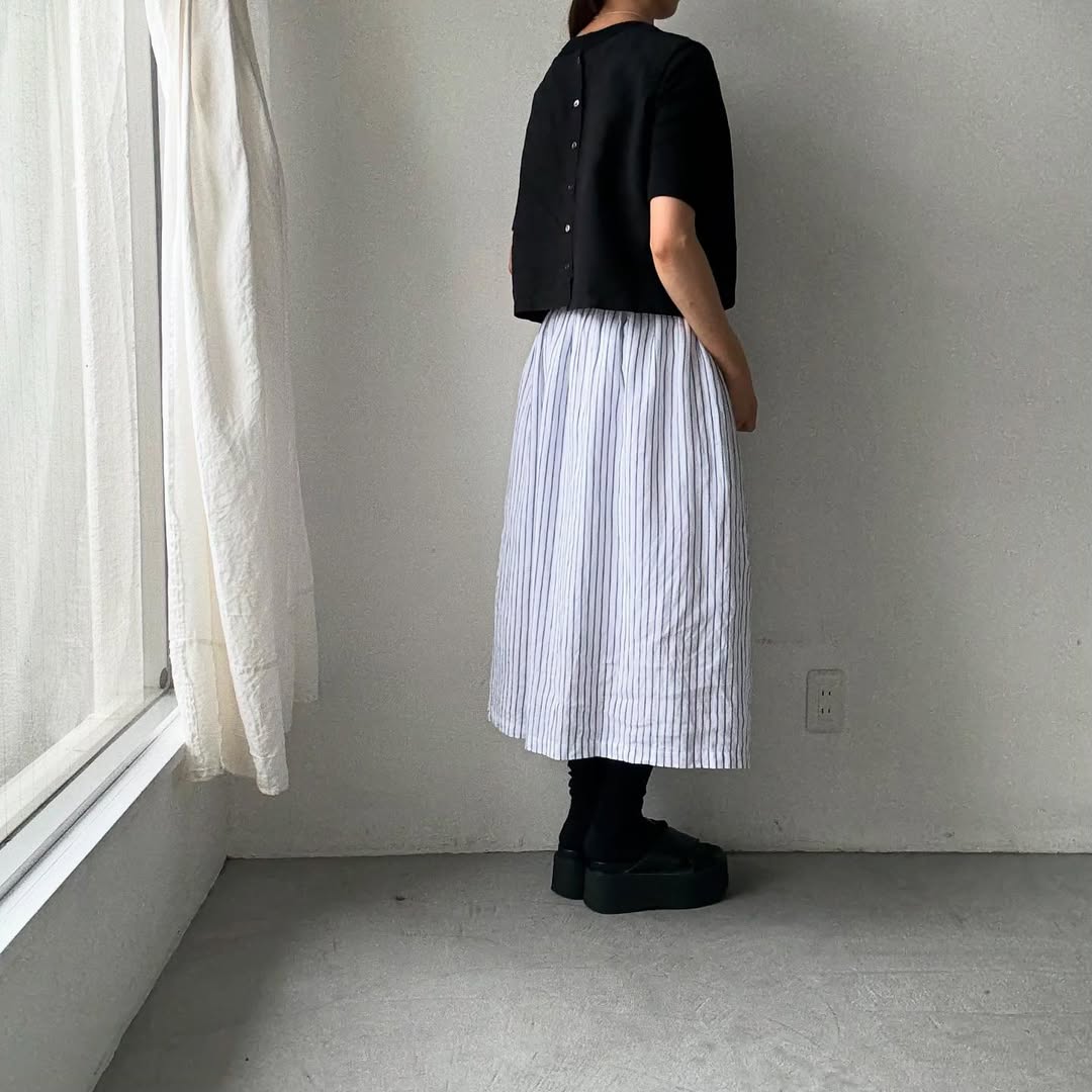 atelier naruse ストライプリネンギャザースカート