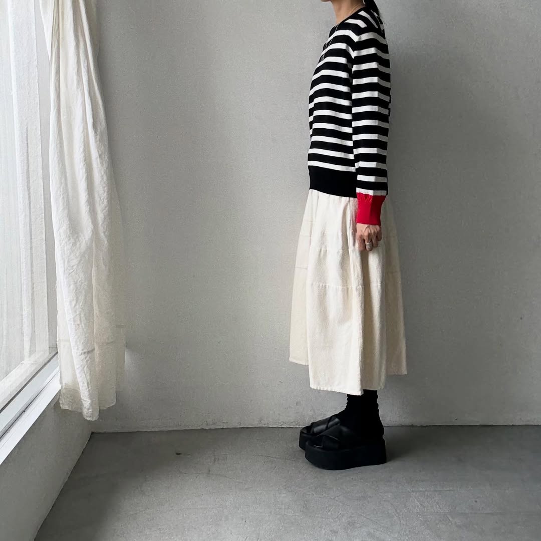 atelier naruse ウールコットンボーダーニット ブラック×レッド