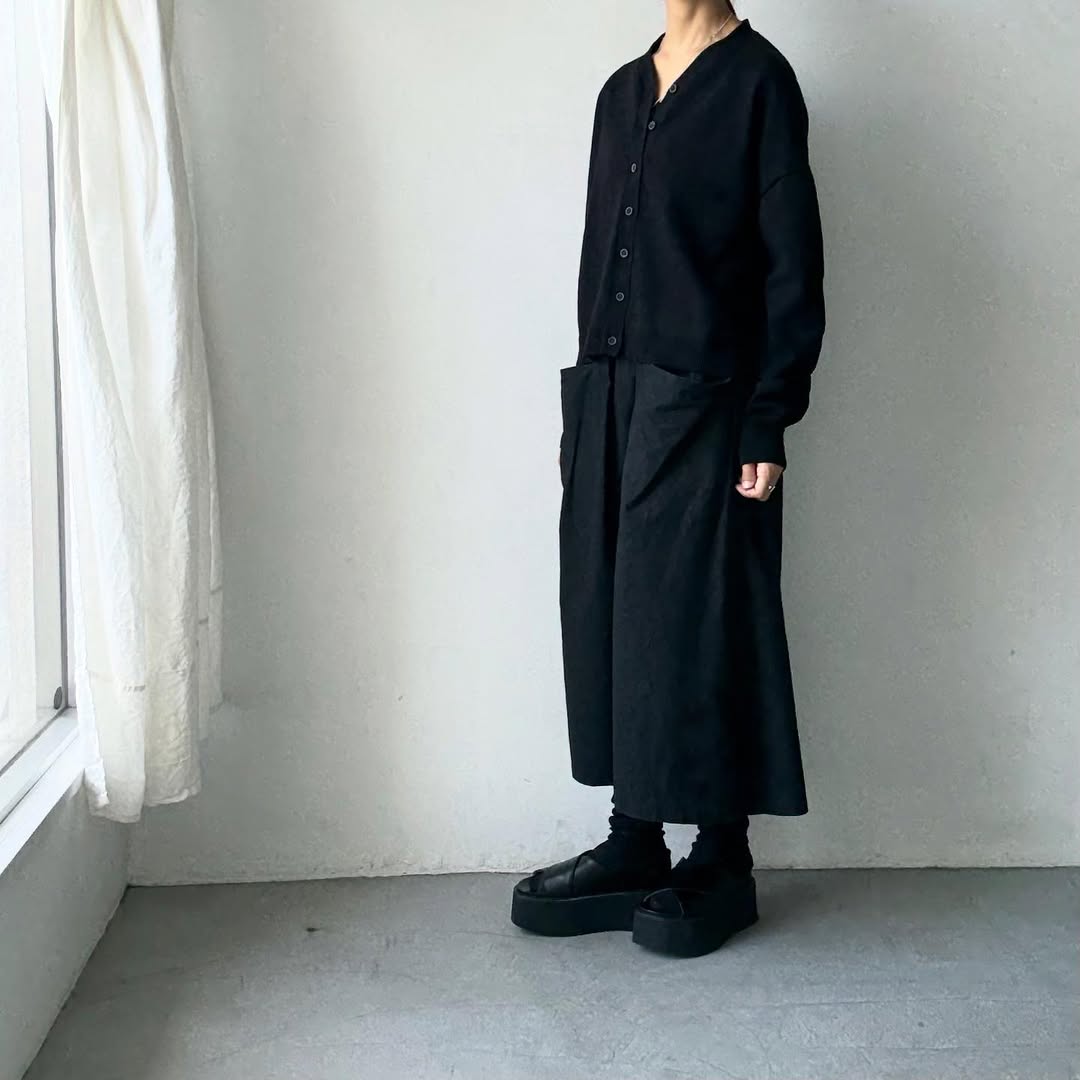 atelier naruse コットンウールニットカーディガン ブラック