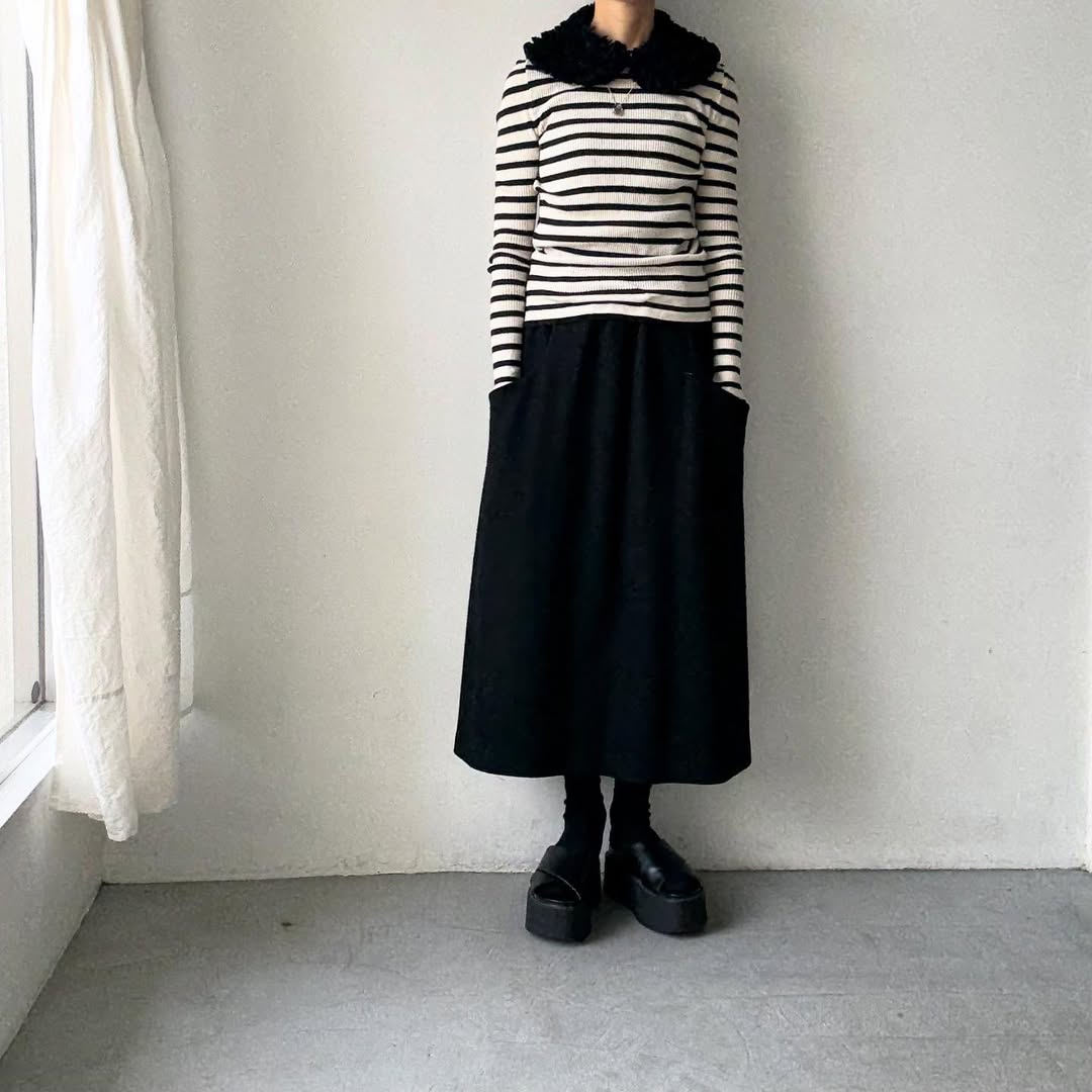 R&D.M.Co コットンウールフリルカラー ブラック