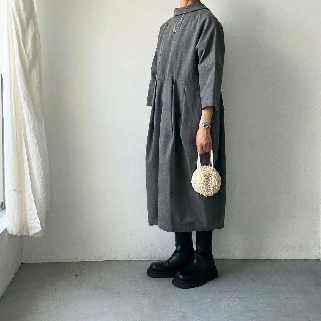 ayanoguchiaya ダブルフロントコートワンピース グレー