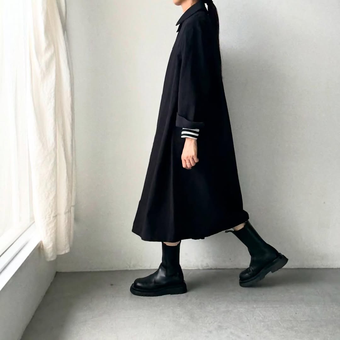 atelier d'antan Girardコットンコートワンピース ブラック