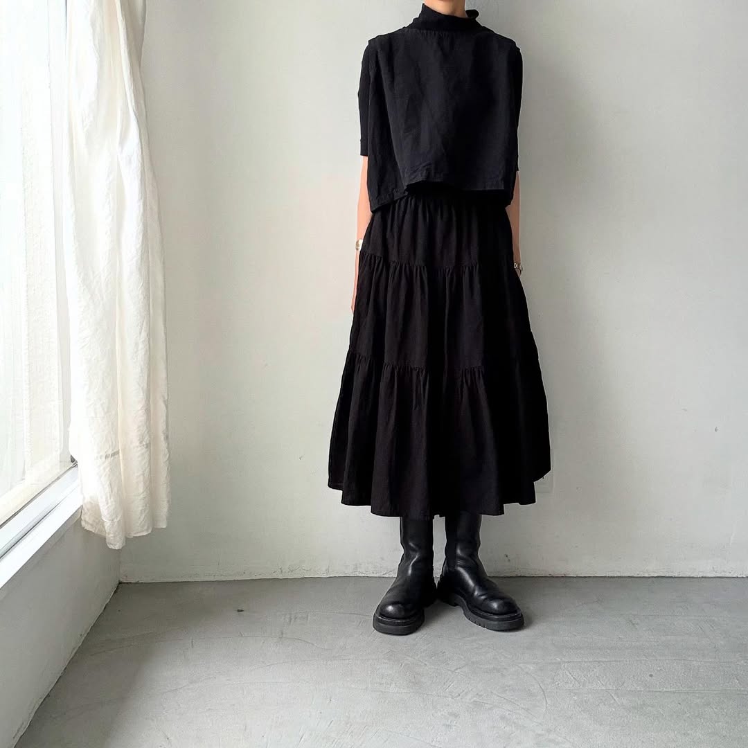 R&D.M.Co リネンコットンティアードスカート ブラック